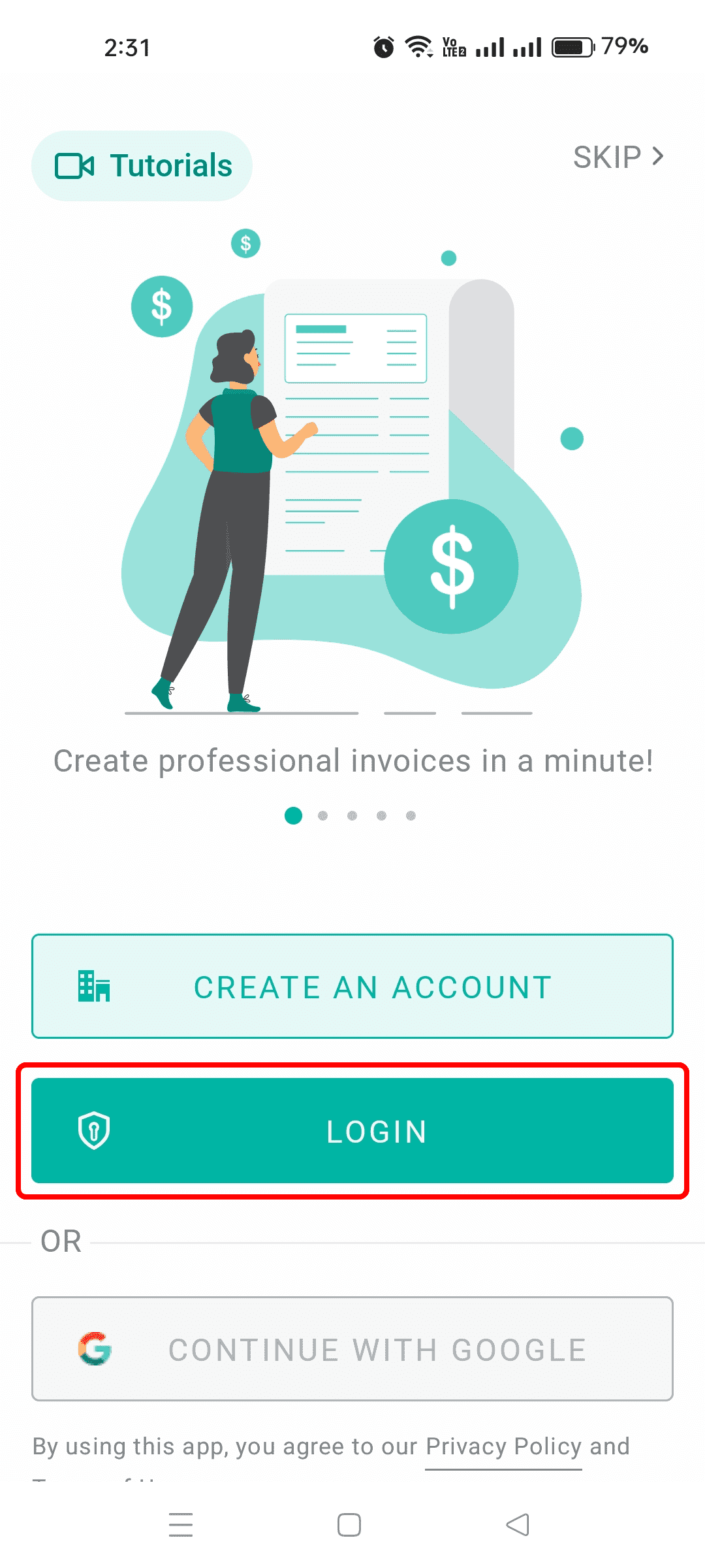 Launch the Atom Invoice app.