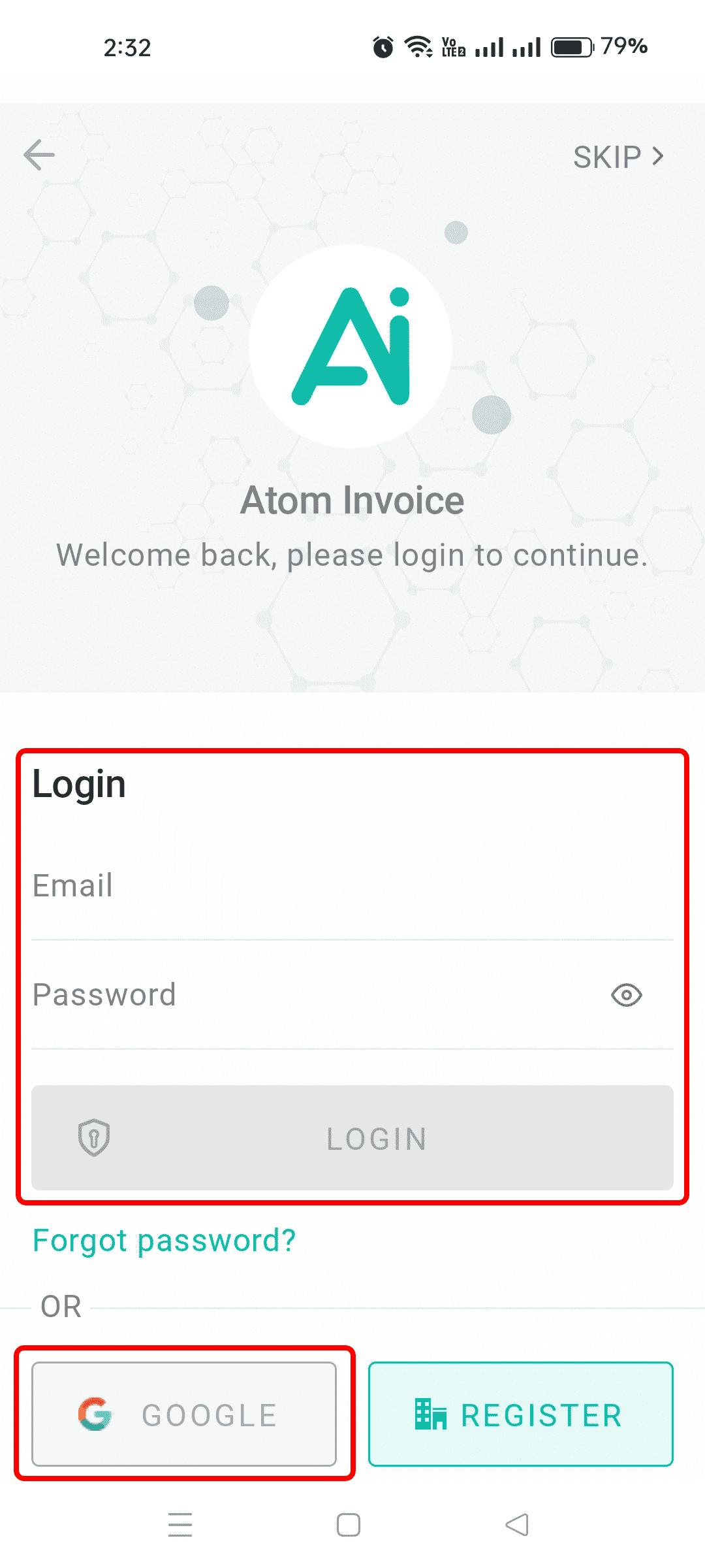 Log in using your credentials.